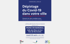 Tests de dépistage COVID-19 gratuit et sans rendez-vous - le 25 août 2020 faite par la mairie de Mons en Baroeul 