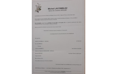 Décès de notre ami MICHEL LACOMBLEZ