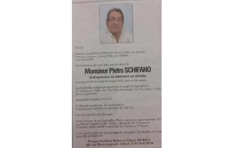 Décès de notre ami Pietro Schifano
