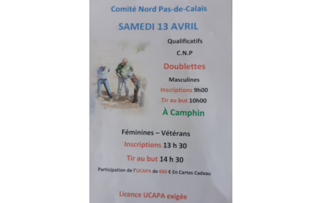 Comité Nord Petanque, Camphin, le 13 Avril 2024