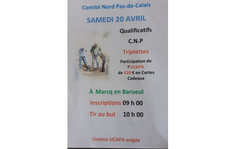 Comité Nord Pétanque,  Marcq en Baroeul le 20 Avril 2024